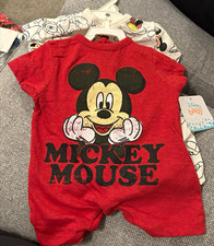 Disney Baby Mickey Mouse 0-3M 2-Piece Romper Set Red/White Short Sleeve