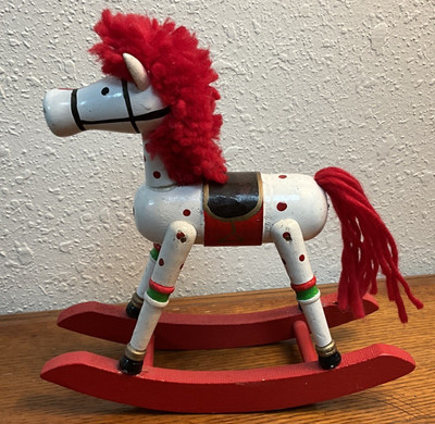 Vintage Classic Christmas Wooden Rocking Horse Red & White Decor 7''