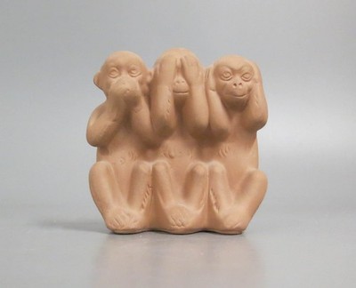 3 kleine Affen Karlsruher Majolika Keramik Ceramics Germany 50er Jahre Max Heinz
