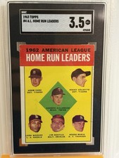1963 Topps #4 AL HR LEADERS Maris/Killebrew SGC 3.5 VG Yankees Twins  ⚾️ 📈