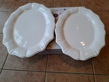2 Pc White Oval Serving Platters Scalloped Edge Ceramic Dinnerware Serving Tray