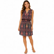 Gap Womens Blouson Paisley Lined Drawstring Sleeveless V-Neck Dress Red Blue XL