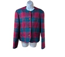 Vintage Pendleton Pink Teal Plaid Wool Blazer 14 USA