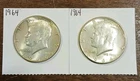 Lot Of 2 90% Silver 1964 (P) Kennedy Half Dollars AU $1 Face Value Junk Silver