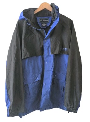 Northeast Outfitters Mens Raincoat XL Blue Black Hoodie Pockets Zip & Snap Close