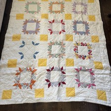 Vintage Hand Made Patch Work Quilt Spring Colors Charming Large 80 x67 Read