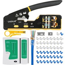 RJ45 Crimp Tool Kit Pass Through Crimper Crimping Mini, Black Oxide
