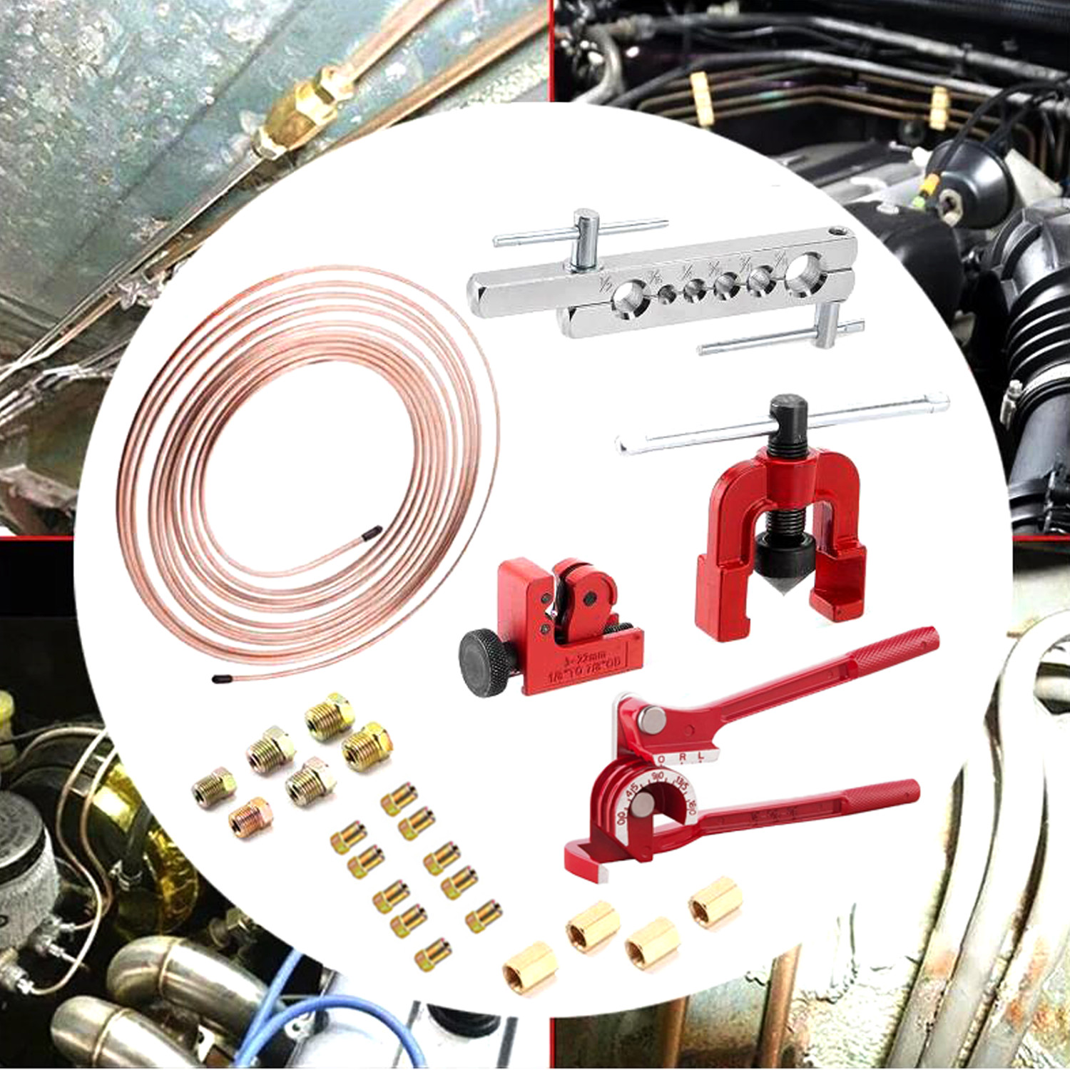 Brake Line Pipe Repair 20 Nuts Fittings Kit 3/16 25ft Copper Pipe Flaring Tools