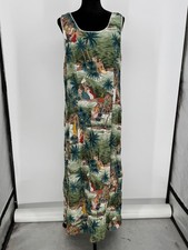 Vintage Winnie Fashion Dress Size XL Green Floral Straight Hawaiian USA F1