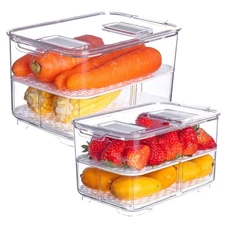 vacane Produce Saver with Lids 2 Piece Fruit Vegetable Storage Container with...