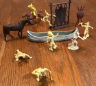 Vintage 1950s Marx Western Play Set Cream 45mm Indians Horses Canoe accessories