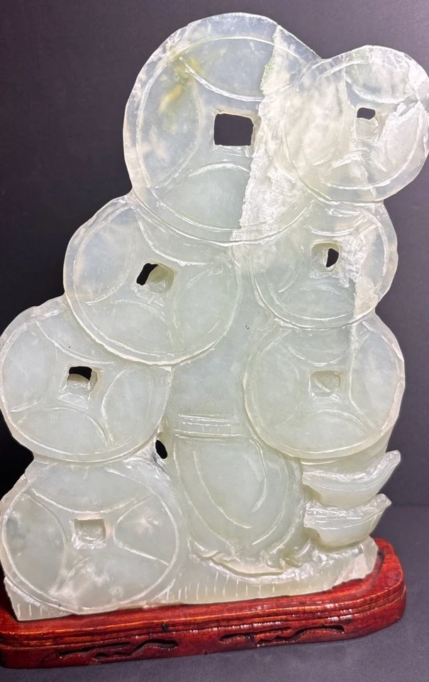 Estatua grande china tallada verde claro de jade Lu Xing Foto 3 de 4