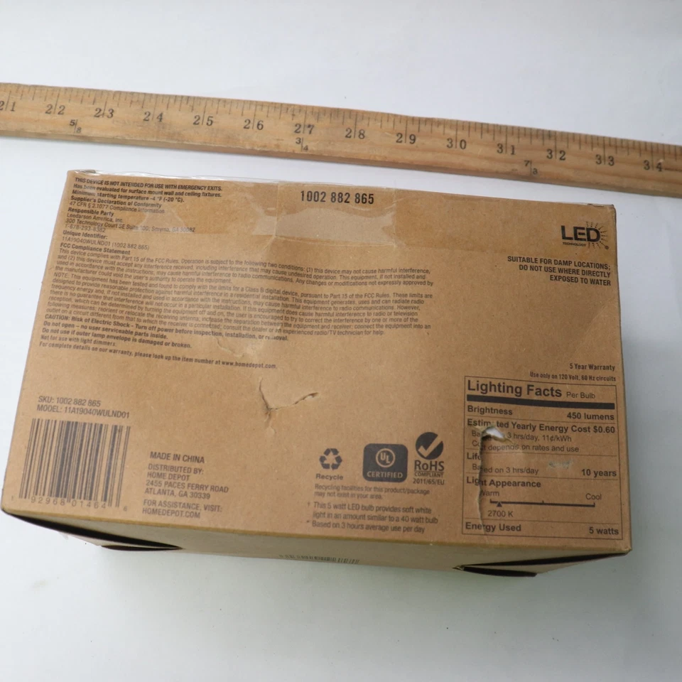 (8-Pk) Non-Dimmable LED Light Bulb Soft White A19 40W Eqv 1002882865 - Image 2 of 4