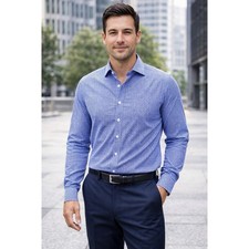 Mizzen Main Large Trim Fit Blue Gingham Performance Dress Shirt L/S Button Down