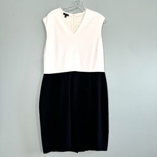 Talbots Sheath Dress Womens 16 Knee Length Black White Minimalist Office Neutral
