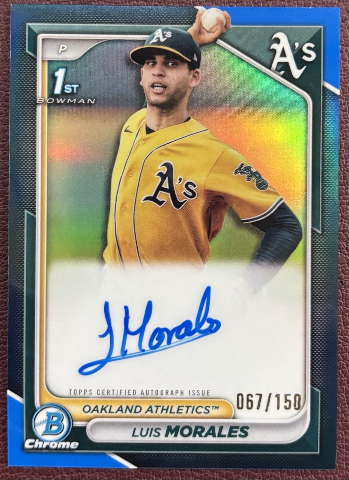 Luis Morales 2024 Bowman Chrome 1st True Blue Auto /150 Athletics