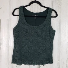H&M Deep Forest Green Lined Lace Sleeveless Scoop Neck Top Women's Size 8