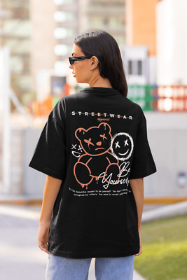 Damen Oversize  T-Shirt Streetwear Be yourself Teddybär Mode Fashion Lifestyle