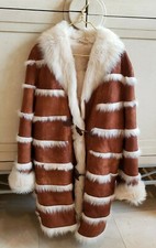 $4300 Douglas Hannant Genuine Cream Long Hair Full Shearling Lined Fur Coat L