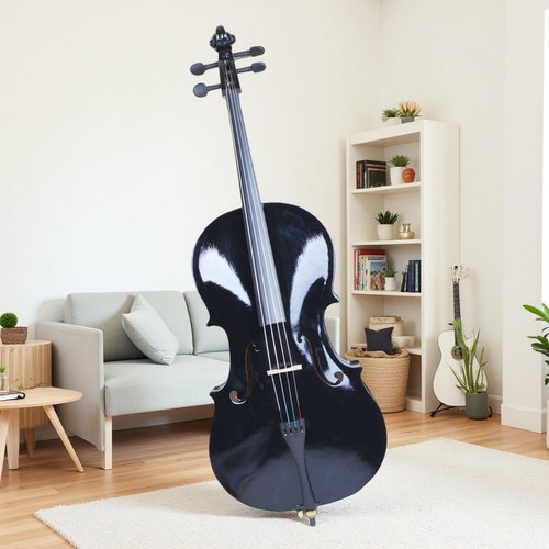 4/4 Full Size Acoustic Cello Set For Beginners - Bag, Bow, Rosin & Black Color - Picture 16 of 24