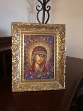 Virgen María 13" x 11", Ángeles, Icono,Original,Único en su clase,Antanenka,Enmarcado