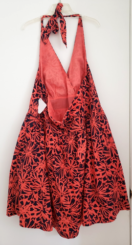 MODCLOTH Dress Plus Sz 22 Halter Midi Blood Orange Black Floral Cotton Sundress - Picture 6 of 10