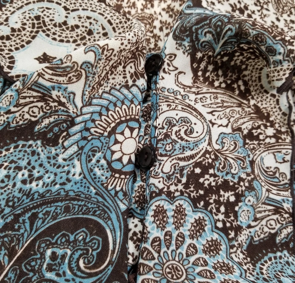 Blusa túnica Larry Levine para mujer 1X Plus floral cachemira manga 3/4 abotonada Foto 3 de 4