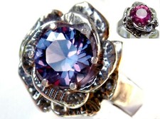 Color Change Lab Alexandrite Size 8.5 Ring 925 Sterling Silver Vint Style Flower