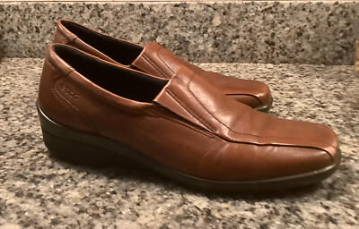 Ecco Light Slip On Brown Leather Business Casual Wedge Shoes Women's  EU 41