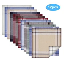 12pcs Men's Handkerchiefs Soft Cotton Hankies Classic Pocket Square 15.8"x15.8"