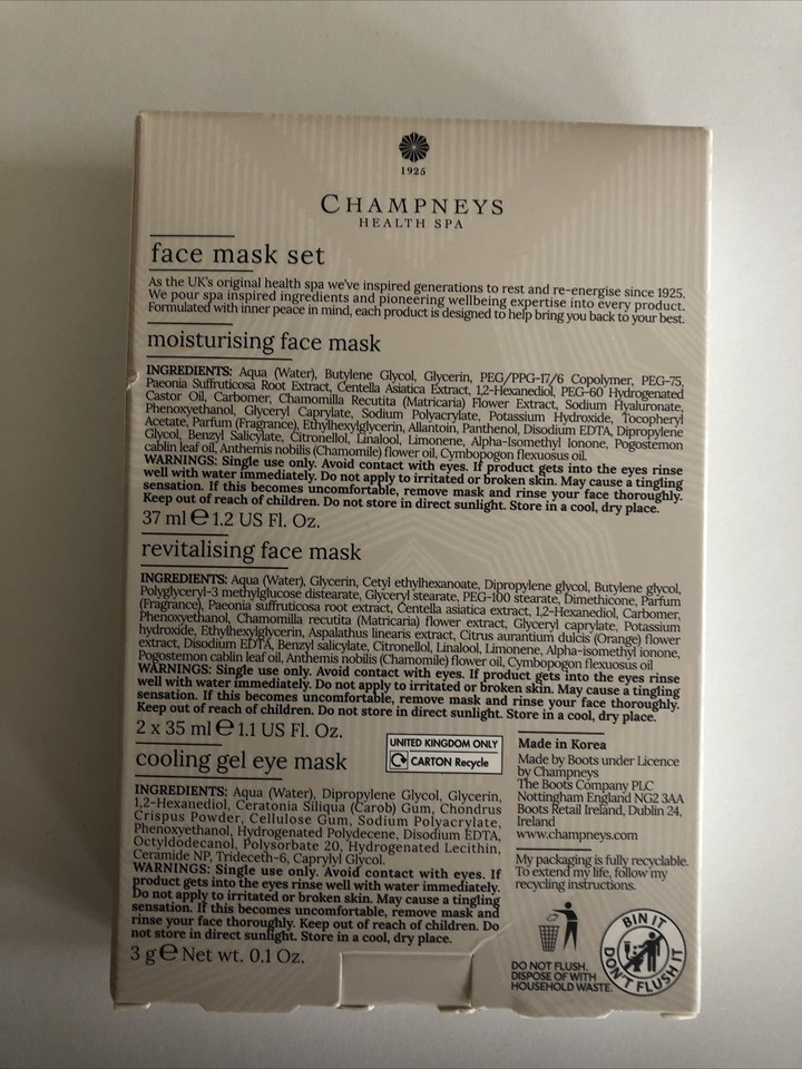 Champneys Health Spa Face Mask Set Treatments 4 Mask Gift Pack Brand