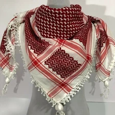 Shemagh Keffiyeh Original Made In Palestine Red On White Hatta Arab Scarf Kufiya