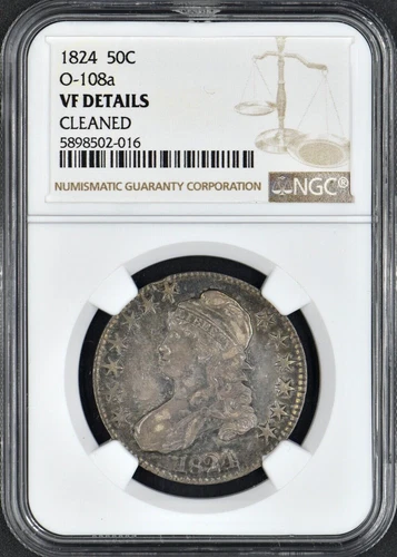 1824 Bust Half Dollar 50C O-108a VF Details Cleaned NGC Coingiants