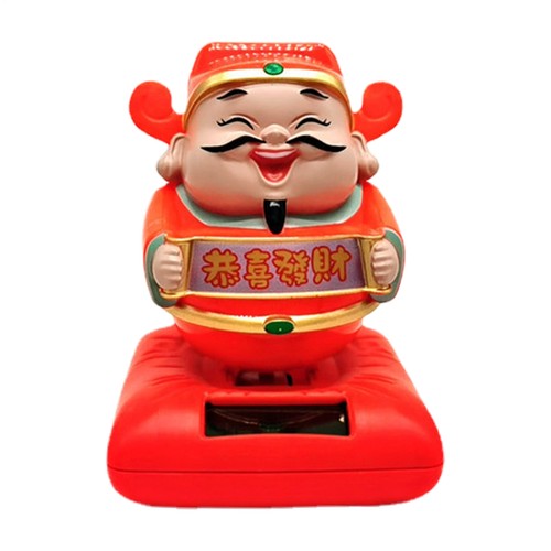 Solar Powered Bobblehead God Of Wealth Statue Action Figures Car Interior Decor - Picture 12 of 14