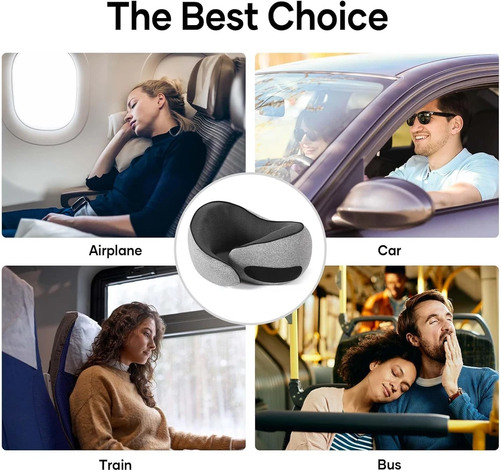 Memory Foam Travel Neck Pillow for Airplanes Cars and Trains