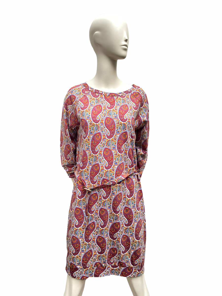 apc red dress A.P.C BELTED PAISLEY RED DRESS - SIZE S - M / SMALL - MEDIUM