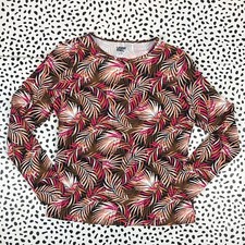 Lands End Black Multi Palm Long Sleeve Crewneck SWIM TEE M 10-12 428198
