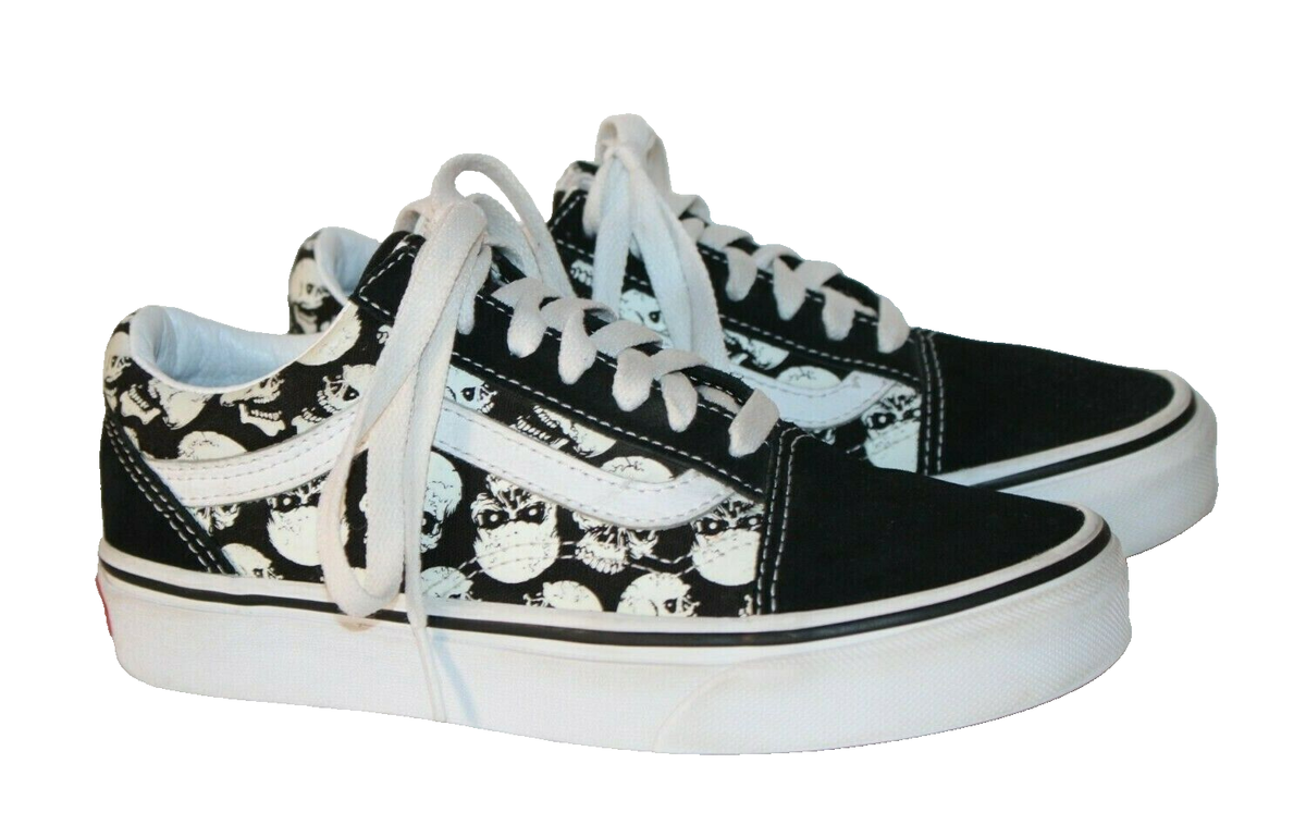 Vans Old Skool Glow Skull Canvas Suede Black White Skate Shoes