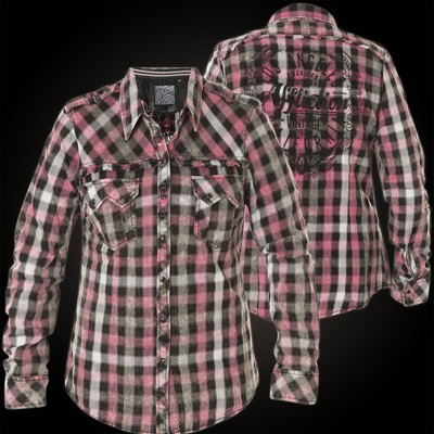 AFFLICTION Damen Hemd Addicted Love LS Woven Pink/Schwarz