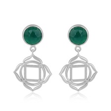 Green Onyx Gemstone Holy Root Chakra Design Fine Silver Earrings Jewelry