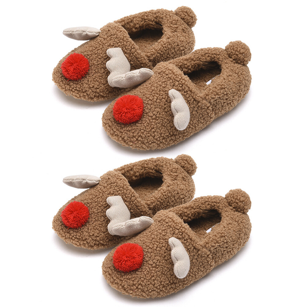 SAOLA Pantofole Peluche Alce di Natale Suola Morbida Pantofole Famiglia Antiscivolo per Bambini Adulti