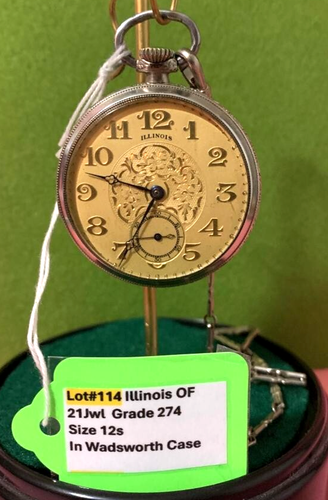ILLINOIS 21 JEWEL GRADE 274 POCKET WATCH WITH ORIG CHAIN- RUNNING KEEPING TIME