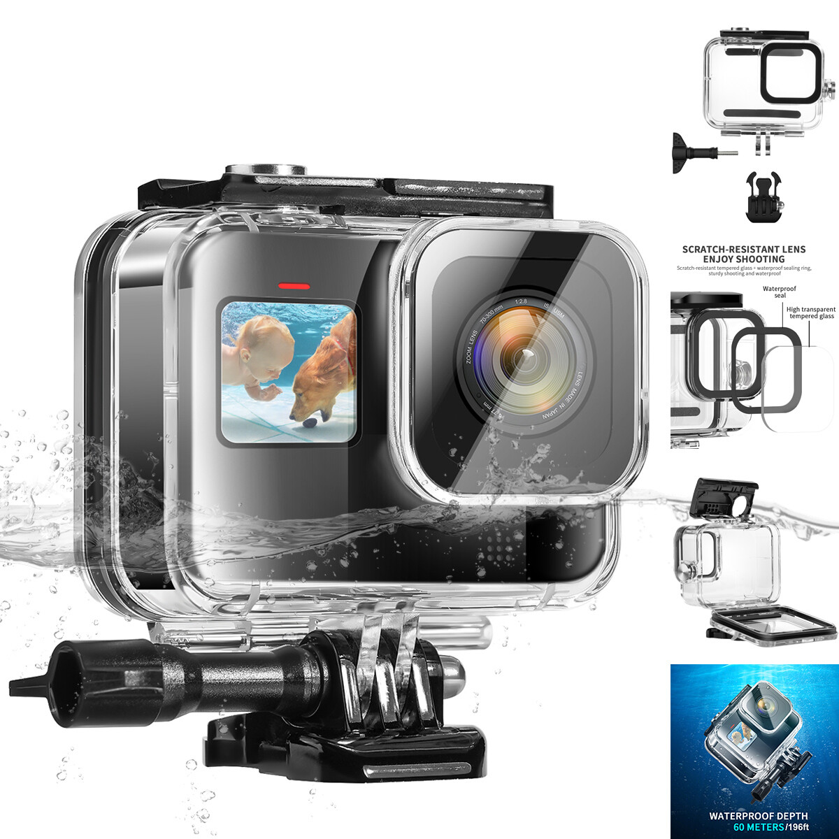 Remote Black Gopro Hero9 360 Waterproof Case For GoPro Hero Black