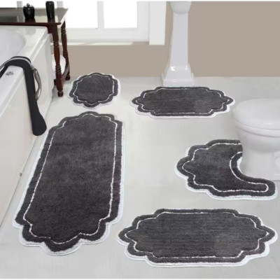 Allure Collection 100% Cotton Tufted Bath Rug, 5-Pcs Set with Contour, Dark Gray