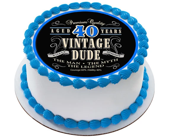 Vintage Dude 40th - Topper de pastel comestible (no es posible más texto) Foto 3 de 4