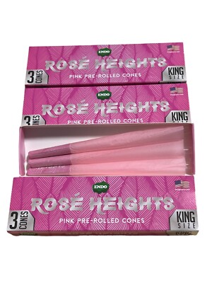 ENDO ROSE HEIGHTS PRE-ROLLED CONES KING SIZE  ROLLING PAPERS 3 PACKS 3 CONES/PAC
