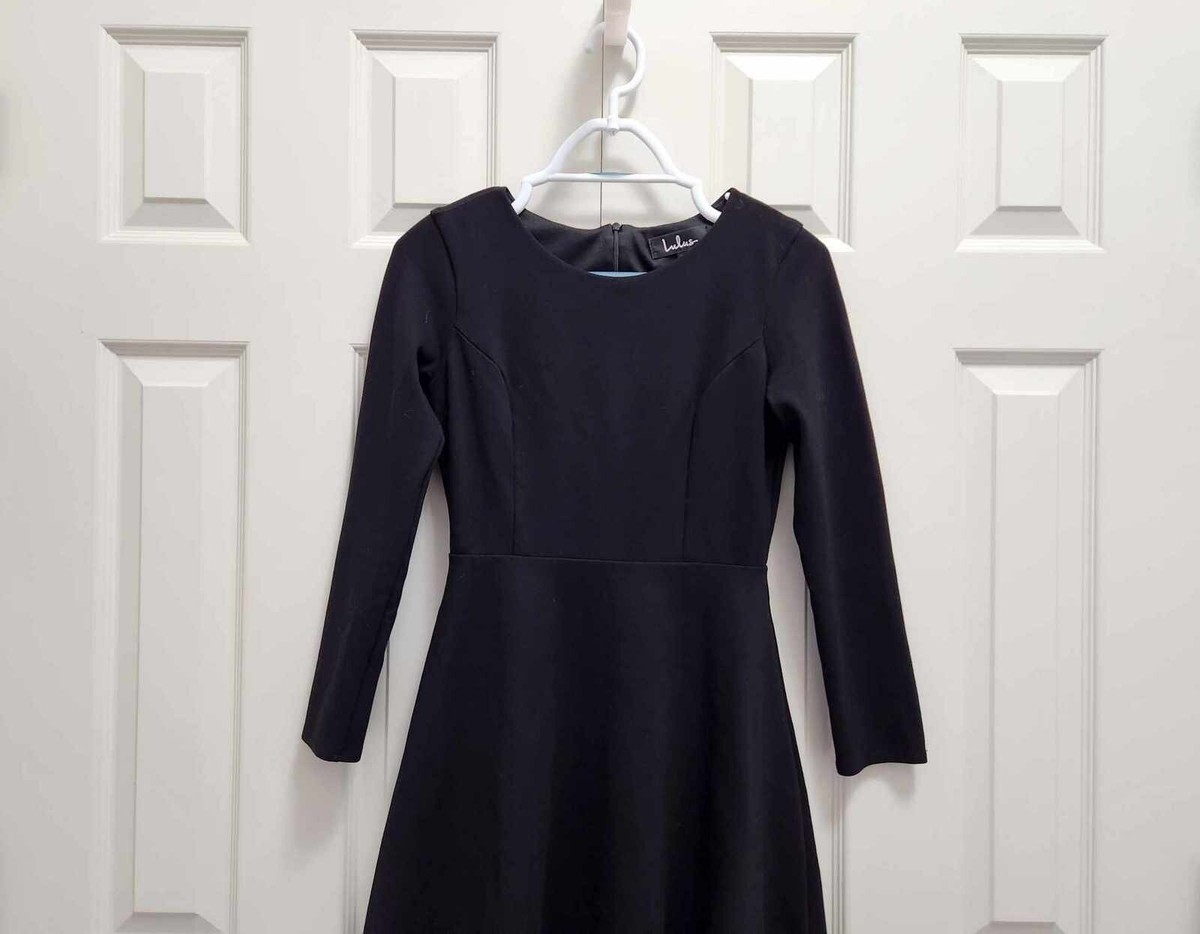 Women's Lulus Long Sleeve Scoop Neck Black Fit & Flare Mini Skater Dress Sz  XS | eBay