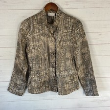 Chico's Button Front Snakeskin Print Lightweight Jacket Beige Sheen Peplum Hem