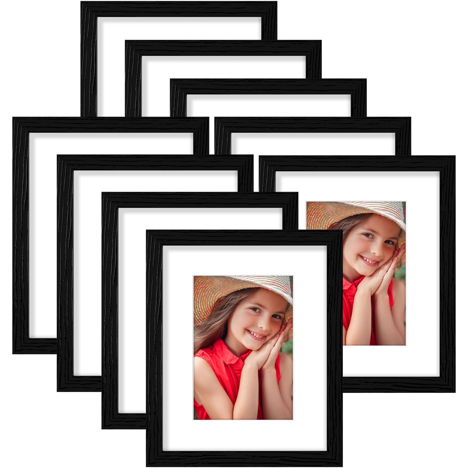 8x10 Picture Frames Set of 9, Display 5x7 Pictures with Mat or 8x10 without M...-image