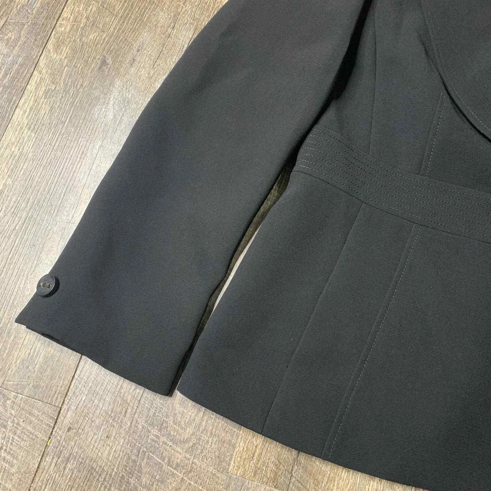 Chaqueta Blazer Tahari Seda Mujer 10P Negra Estampado Animal Seda Bufanda Forrada Plisada Foto 3 de 4